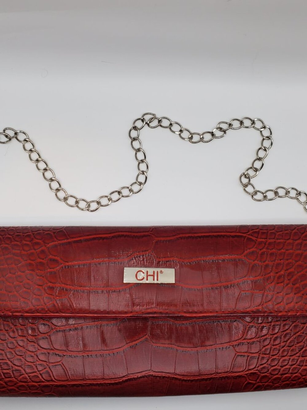 CHI Red Croc Embossed Clutch Shoulder Bag - Picture 9 of 9